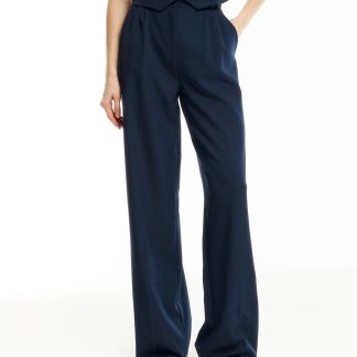 Navy drape wide-leg trousers