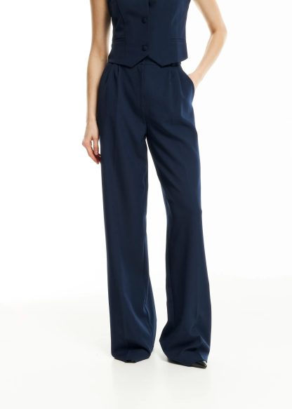 Navy drape wide-leg trousers