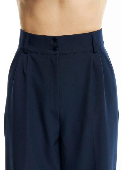 Navy drape wide-leg trousers - Image 3