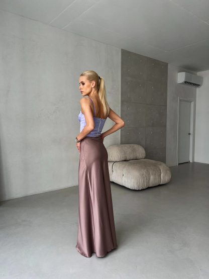 Mocha Brown Satin Skirt - Image 5