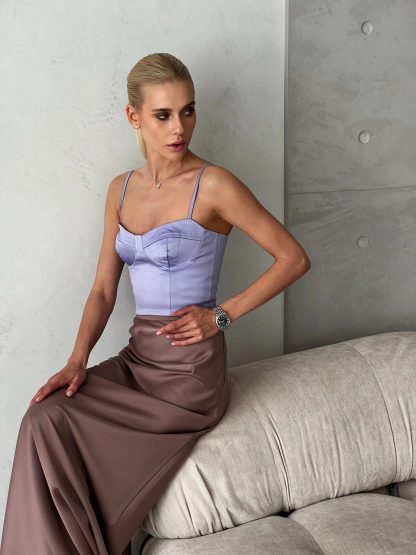 Mocha Brown Satin Skirt - Image 3