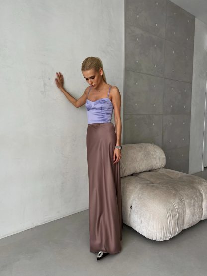 Mocha Brown Satin Skirt - Image 2