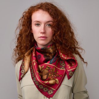 Scarlet floral silk square scarf