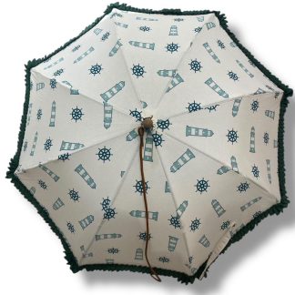 Ocean style wooden handle folding umbrella