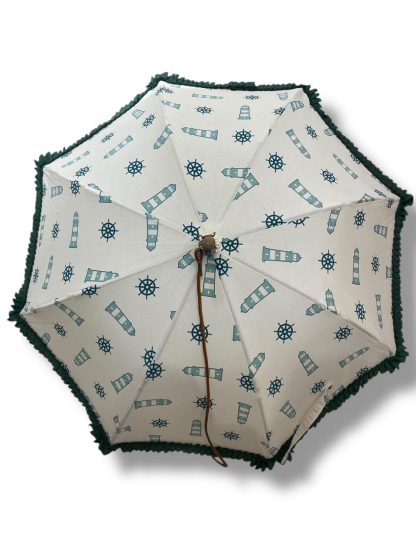 Ocean style wooden handle folding umbrella