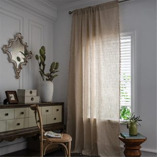 Natural style linen solid color tassel curtains