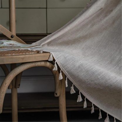 Natural style linen solid color tassel curtains - Image 2