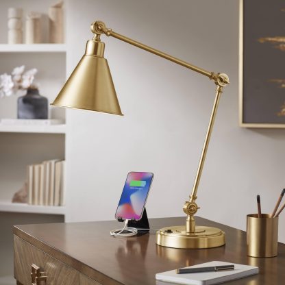 Vintage Gold Adjustable Arm Table Lamp - Image 9