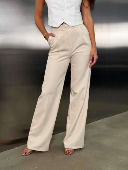 Light Apricot Drape Wide Leg Pants - Image 3
