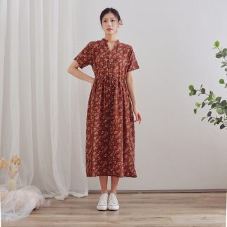 Retro floral short sleeve dress