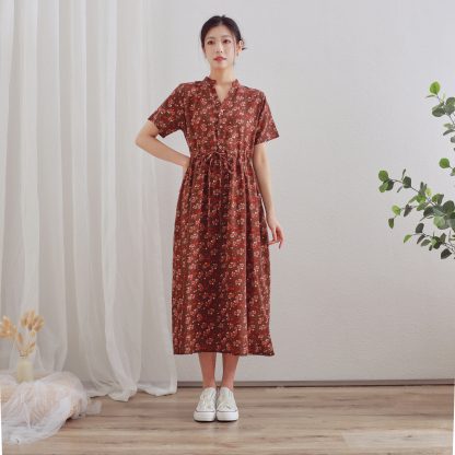 Retro floral short sleeve dress