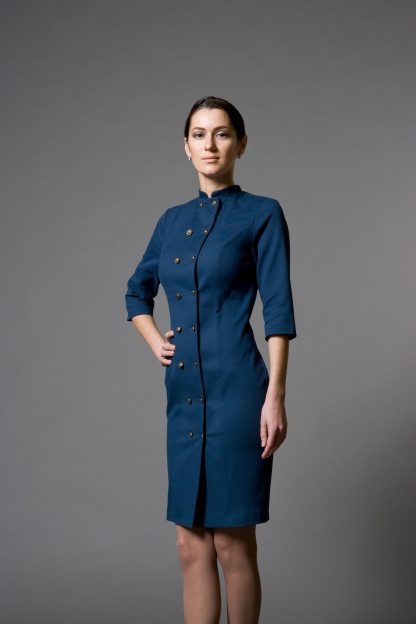 Navy blue dress with gold buttons - Image 5