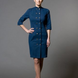 Navy blue dress with gold buttons