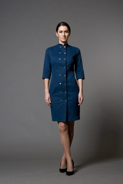 Navy blue dress with gold buttons - Image 2