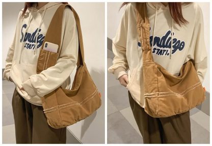 Khaki Canvas Casual Shoulder Bag - Image 7