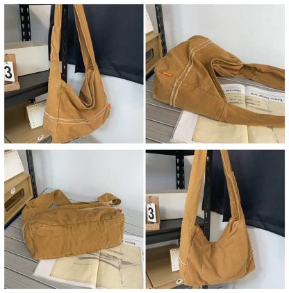 Khaki Canvas Casual Shoulder Bag - Image 5