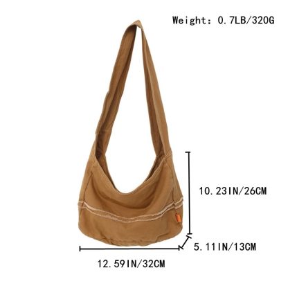 Khaki Canvas Casual Shoulder Bag - Image 4