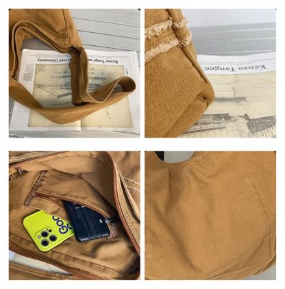 Khaki Canvas Casual Shoulder Bag - Image 2