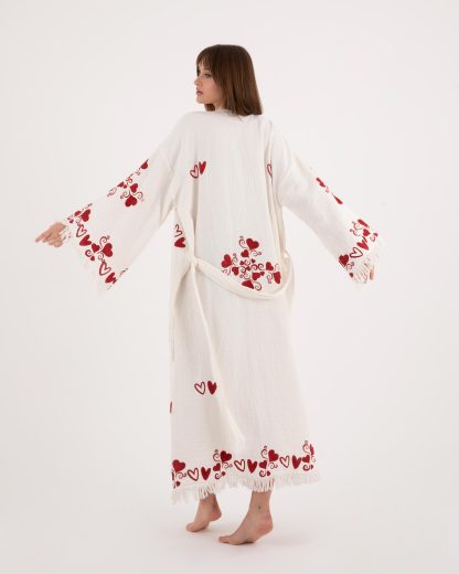 Heart embroidered long bathrobe - Image 7