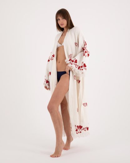 Heart embroidered long bathrobe - Image 6