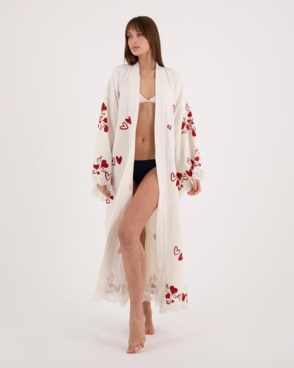 Heart embroidered long bathrobe - Image 5
