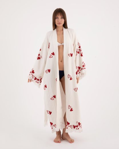 Heart embroidered long bathrobe - Image 3