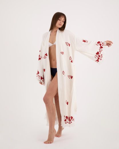 Heart embroidered long bathrobe - Image 2
