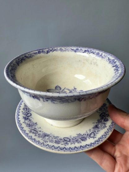 Vintage blue floral pattern bowl and plate set - Image 4