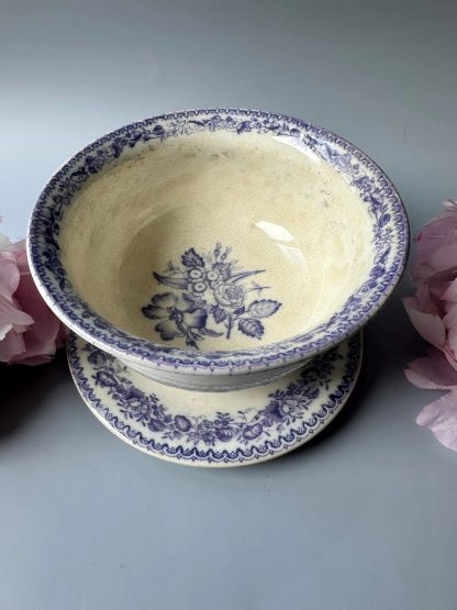 Vintage blue floral pattern bowl and plate set