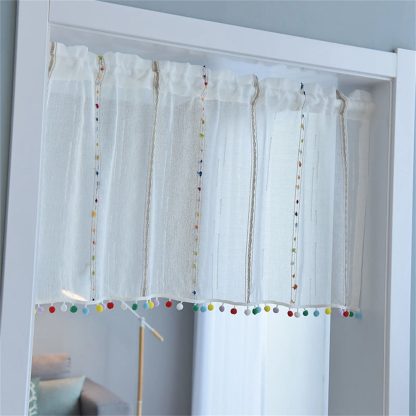 Colorful beads and wool balls short curtain