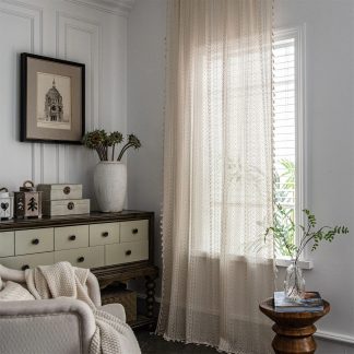Beige lace tassel curtains