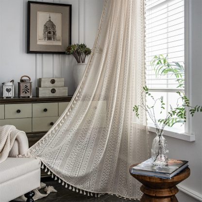 Beige lace tassel curtains - Image 2