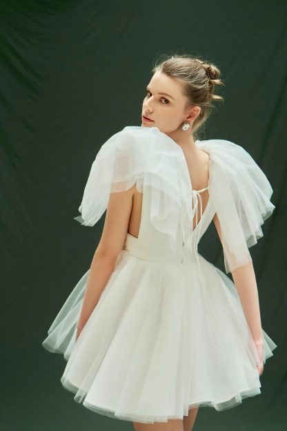 White V-neck Short Dress - Image 4