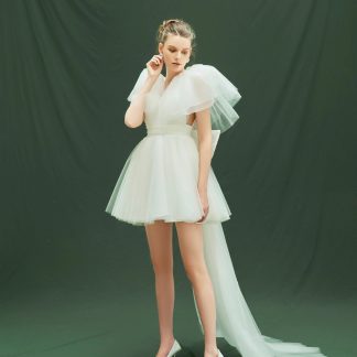 White V-neck Short Dress