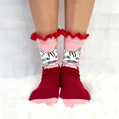 Cat-style sweet and cool contrasting lace socks - Image 3