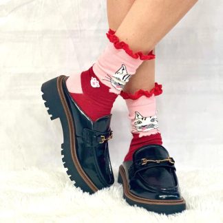Cat-style sweet and cool contrasting lace socks