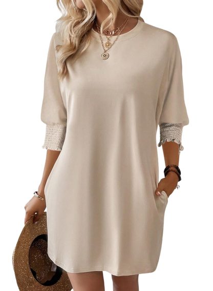 Lazy style solid color short sleeve dress - Image 5