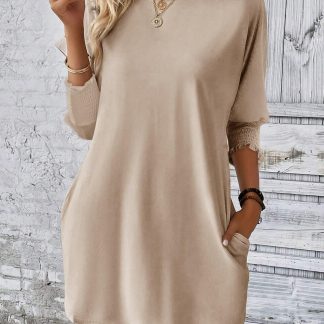 Lazy style solid color short sleeve dress