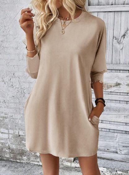 Lazy style solid color short sleeve dress