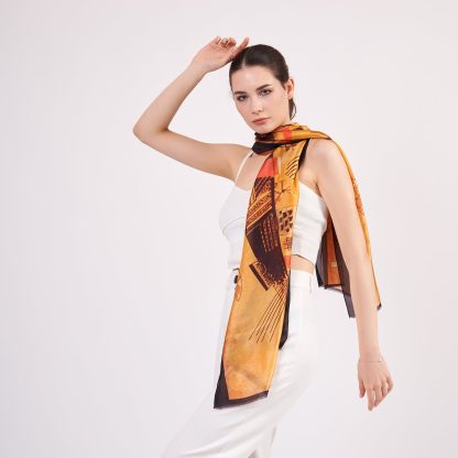 Artistic printed silk scarf