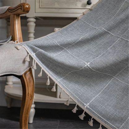 Light grey check tassel curtains - Image 5