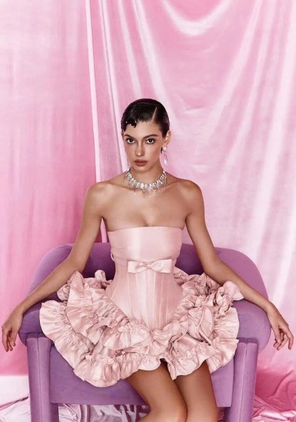 Sweet pink tube top ruffled skirt - Image 5