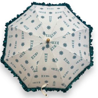 French retro wooden handle printed umbrella