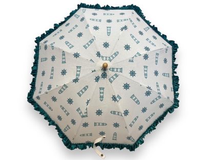 French retro wooden handle printed umbrella
