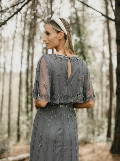 Smoky Grey Beaded Tulle Dress - Image 5