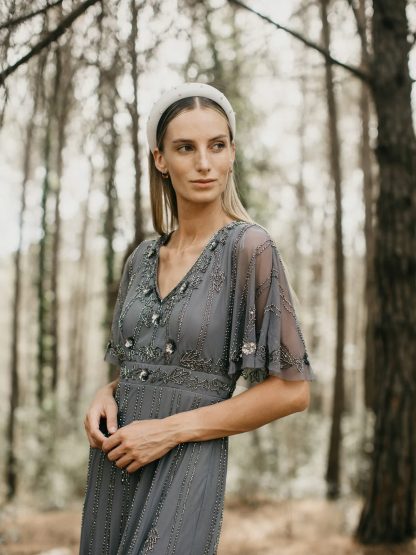 Smoky Grey Beaded Tulle Dress - Image 4