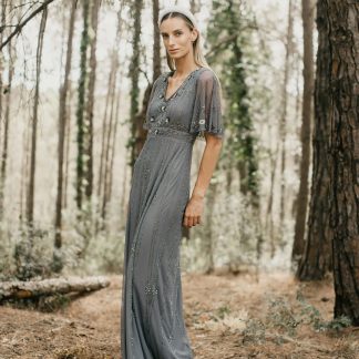 Smoky Grey Beaded Tulle Dress