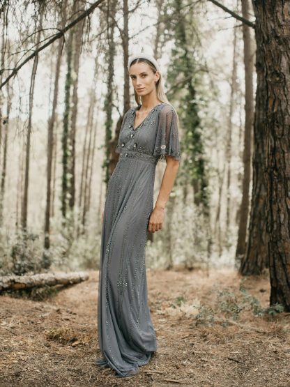 Smoky Grey Beaded Tulle Dress