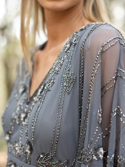Smoky Grey Beaded Tulle Dress - Image 2