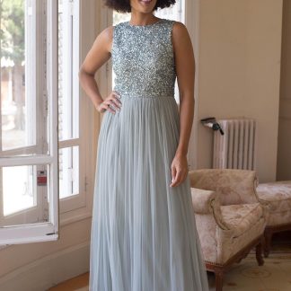 Light blue beaded mesh dress